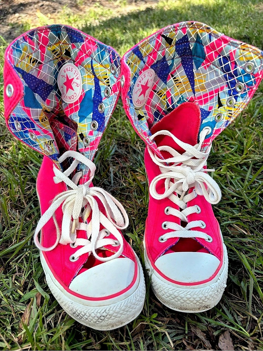 Converse Chuck Taylor All Star Double Upper High Top Pink & Blue Sneakers US 8